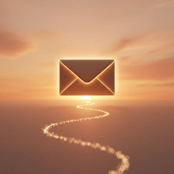 an envelope floating in a bronze coloured sky